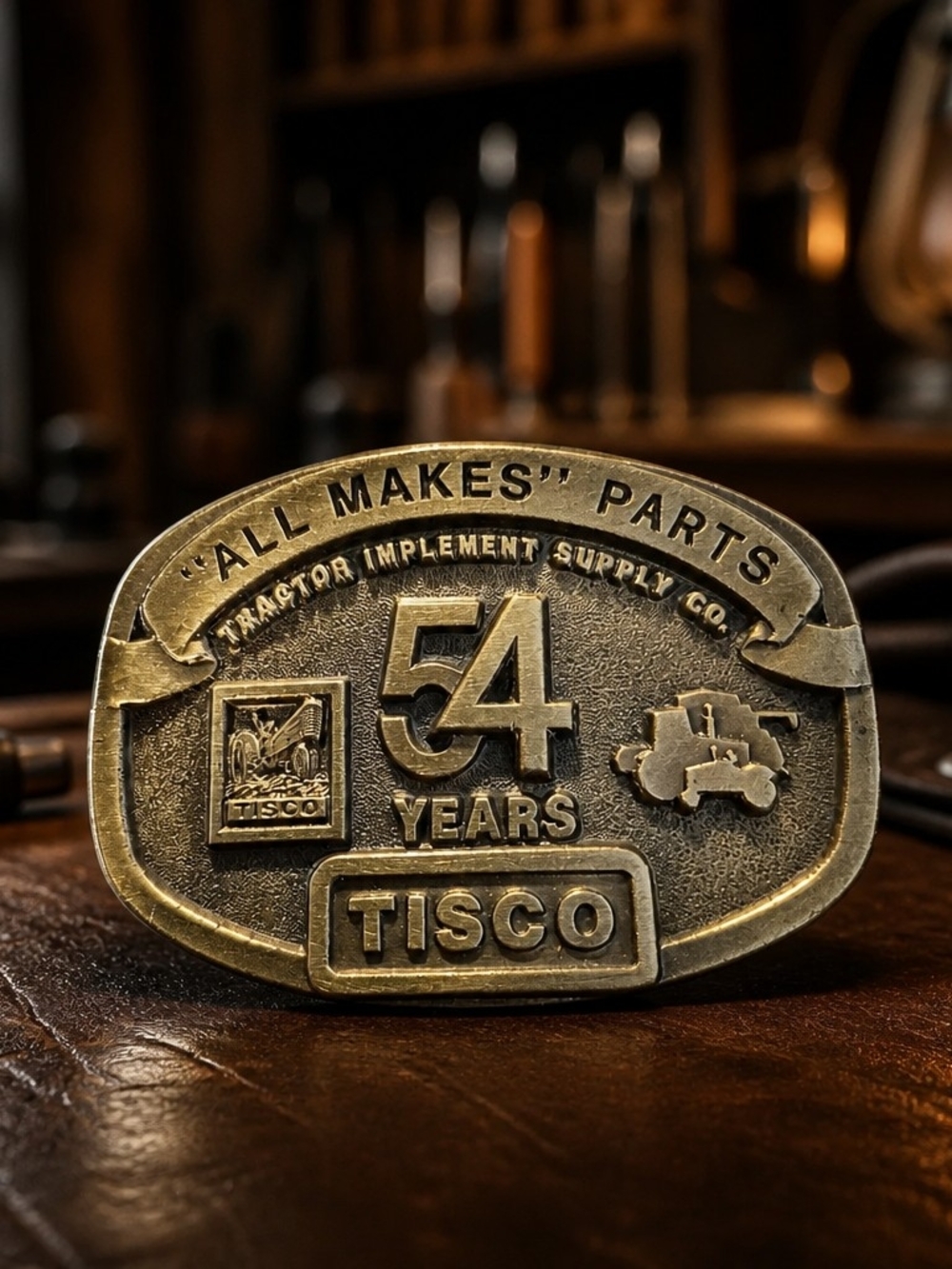 TISCO Tractor Implement Supply Co. Vintage 54 Years  Brass Belt Buckle 1070